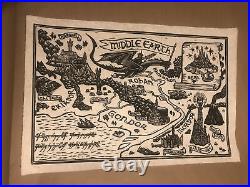 Lord Of The Rings Middle Earth Map Brian Reedy Signed Linocut Print NT Mondo