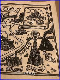 Lord Of The Rings Middle Earth Map Brian Reedy Signed Linocut Print NT Mondo