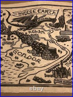 Lord Of The Rings Middle Earth Map Brian Reedy Signed Linocut Print NT Mondo