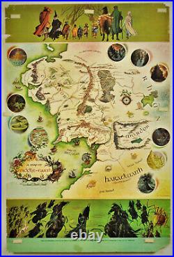 Rare Vintage 1970'Lord of the Rings' Poster Pauline Baynes''Middle Earth' Map