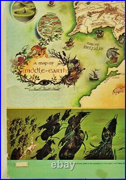 Rare Vintage 1970'Lord of the Rings' Poster Pauline Baynes''Middle Earth' Map