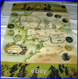 Vintage 1970 Lord of the Rings Map of Middle Earth Poster, Pauline Baynes, Hobbit