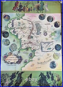 Vtg TOLKIEN Middle Earth Map LOTR Original POSTER Pauline Baynes 1970